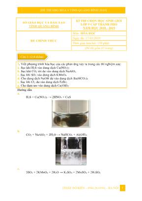 Đề thi học sinh giỏi môn Hóa học Lớp 9 tỉnh Quảng Bình năm 2019 - Đỗ Kiên (Có đáp án)